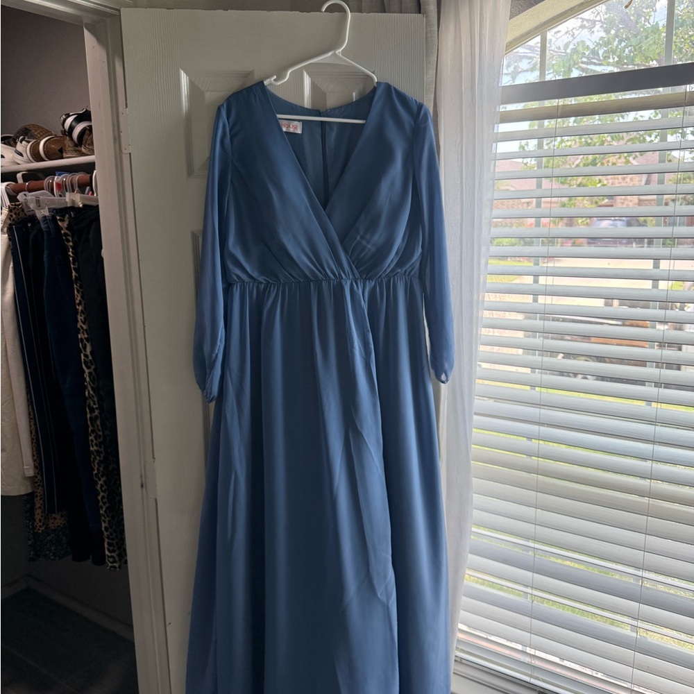 JJs House Blue Long Sleeve Wrap Sundress